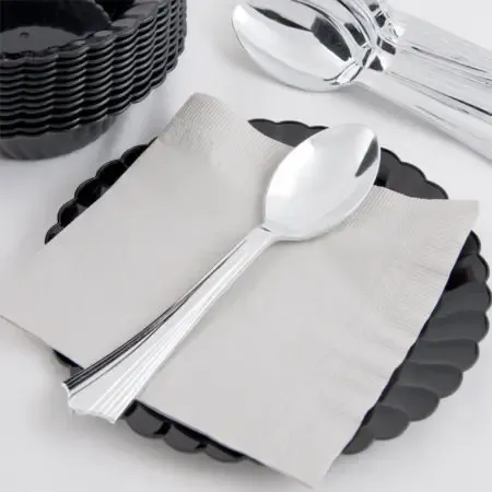 Silver Heavyweight Plastic Spoon – Each Rental